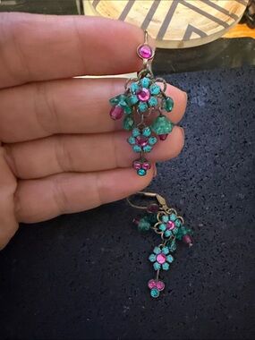 Michal negrin Vintage-Inspired Turquoise & Fuchsia Floral Drop Earrings
